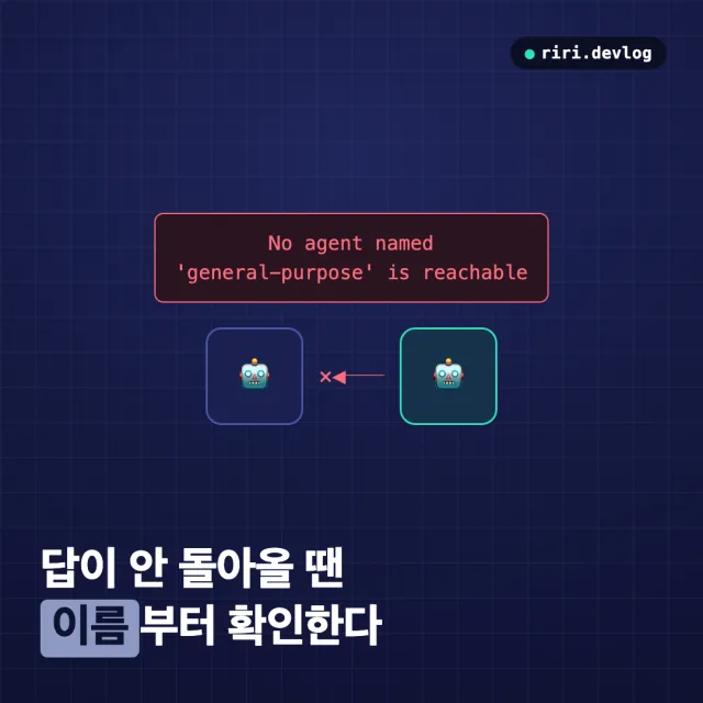 No agent named 'general-purpose' is reachable — 이름을 붙이면 회신이 돌아온다